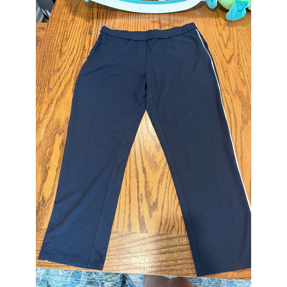 J. Jill Wearever Navy Blue Side Stripe Knit Straight Leg Pants Medium